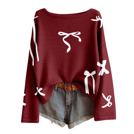 ZHOUCHANKIDS Women s Valentine s Day Hoodless Sweatshirt Valentine s Day Print Long Sleeve Knit Pullover Sweater Casual Loose Fit Crewneck Soft Comfy Blouse for Women M