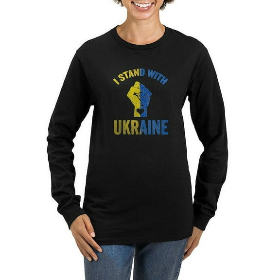 CafePress - Support Ukraine I Stand With U Long Sleeve T Shirt - Women's Long Sleeve Graphic Tee Casual Fit