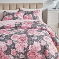 thumbnail image 3 of Juego de edredón UOZZI BEDDING, gris con flores rosas, tamaño king size, 3 unidades, 3 of 9