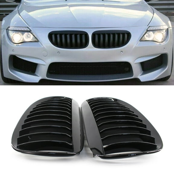 ZS Front Bumper Kidney Grille For BMW E63 E64 6 Series 650i M6 2004-2010 Gloss Black ABS Car-Styling Mesh Grill Replacement