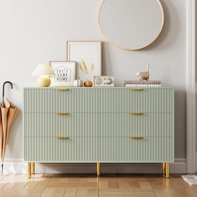 BeesClover Commode à 6 Tiroirs, Organisateur de Tiroirs en Bois avec Poignée Dorée, Grande Armoire de Rangement, Commode au Design Moderne pour Chambre, Salon, Garde-Robe, Couloir, Entrée