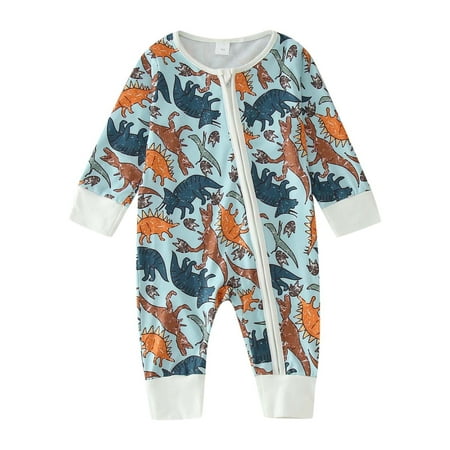 Weebloom Baby Rompers Boy Girl Long Sleeve Cartoon Prints Pullover Romper Jumpsuit Clothes Pajamas Blue 0-3 Months
