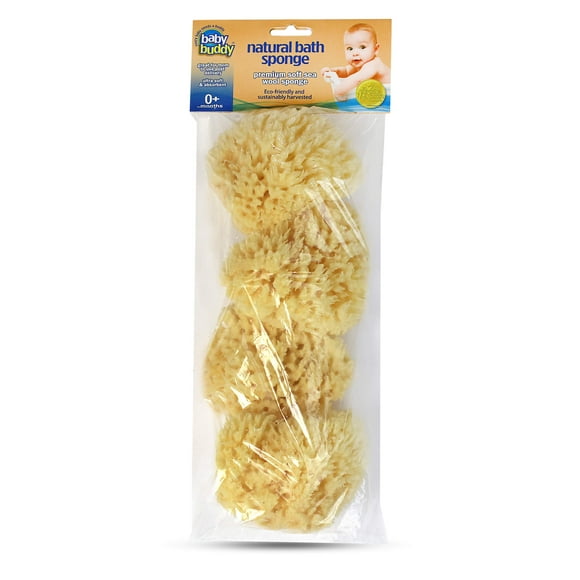 Baby Buddy Absorbent Natural Bath Sponge, Ultra Soft Premium Sea Wool Sponge, Soft on Baby's Tender Skin, Bath Accessories Baby and Kids, Infant Bath, Biodegradable, Hypoallergenic 4 Pack, Brown, 4in