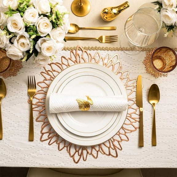 NWOKYZGH 1Pc Placemats Round Hollow Out Flowers Place Mats for Dining Table Pressed Vinyl Blooming Leaf Table Mats for Holiday Party Wedding Accent Centerpiece Dinner Table Decoration