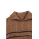 thumbnail image 3 of ABPHQTO Jersey de mujer con media cremallera y rayas marrones, 3 of 5