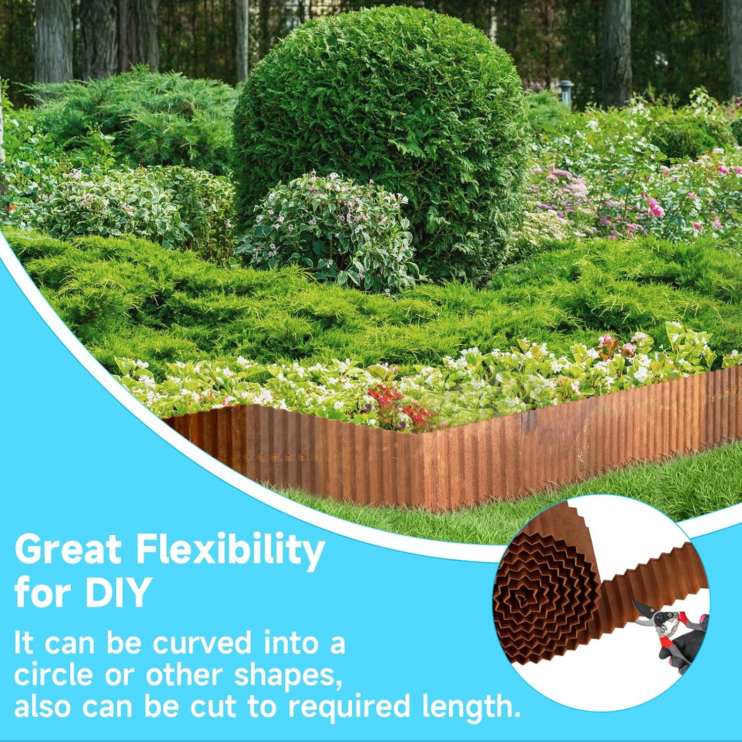 MTART Metal Garden Edging 6Inch x 40FT, Sturdy Corrugated Steel Landscaping Border with Safe Hemmed Edges, Easy Installation for DIY Flower Beds, Lawns, Pathways, Tree Rings, Yards (Rusty)