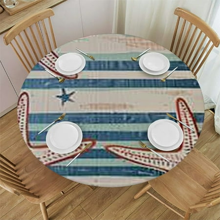 

BCIIG Starfish Round Tablecloth Stain Resistant & Washable - Perfect for Indoor and Outdoor Use in Kitchen Dining Wedding Parties - 100% Polyester for Picnic Farmhouse Outdoor Fitted Style 54 -58