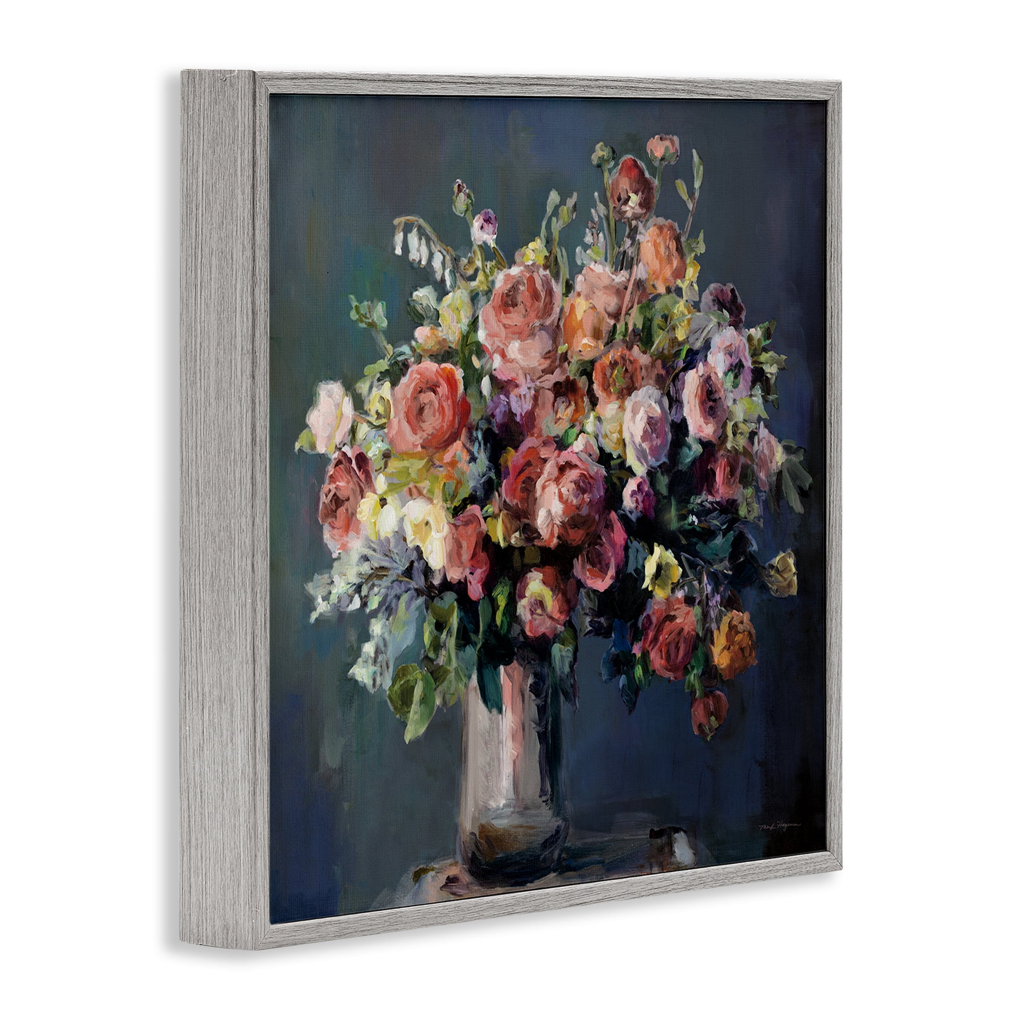 Stupell Industries Abundant Dark Bouquet Botanical & Floral Painting Gray Framed Art Print Wall Art, 24 x 24