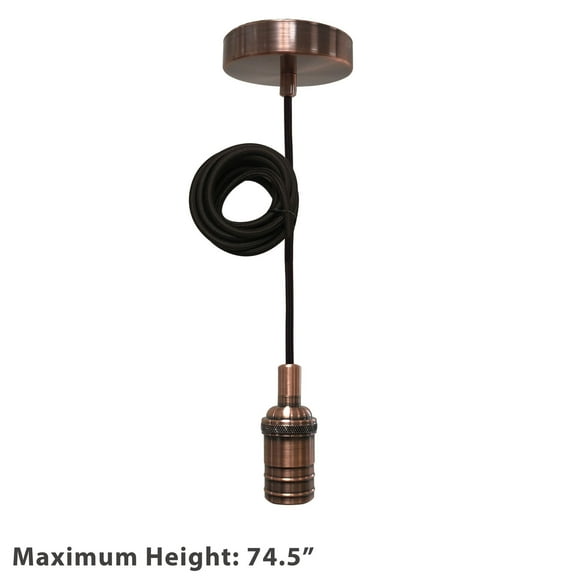 Royal Designs Vintage-Style Antique Copper Keyless Pendant Light Socket and Canopy with Brown Rayon Fabric Cord