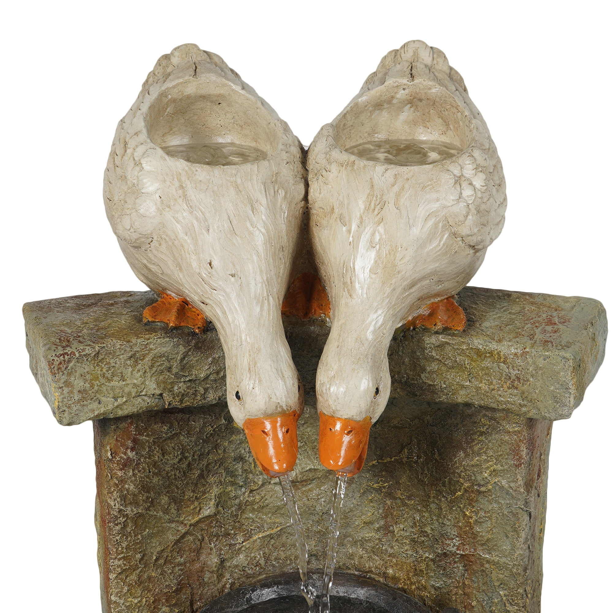 LuxenHome Resin Ducks Outdoor Fountain with LED Light