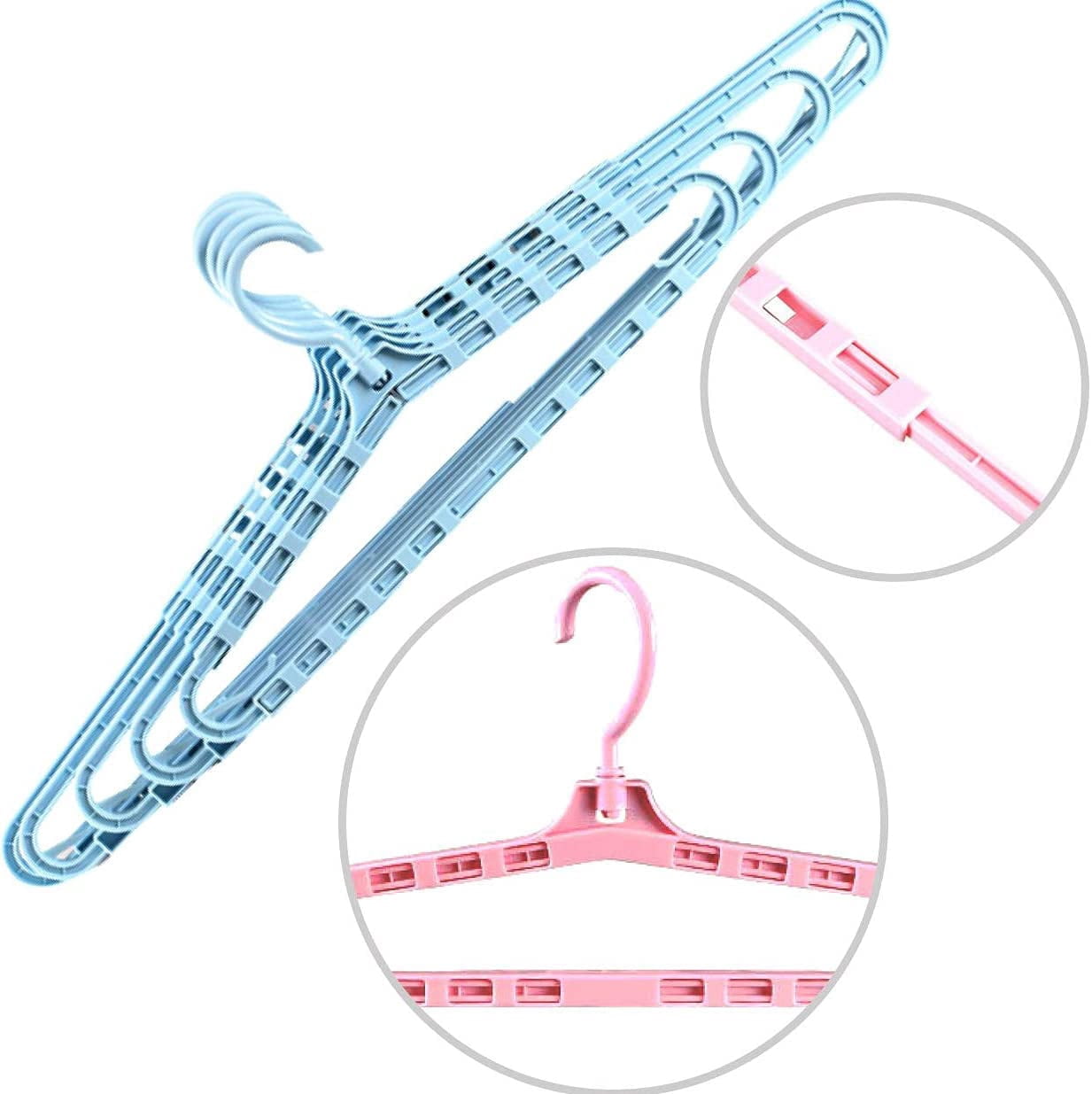 ABCISI Extra Wide Hangers,Extra Large Sturdy Hangers,Big Drying Clothes Hangers,Enlarge Adjustable Shoulder 16.4"-27.2" for Wide Polos Tops Cardigans Quilt Bath Towel and Tall Shirts(4Pack pink&blue)