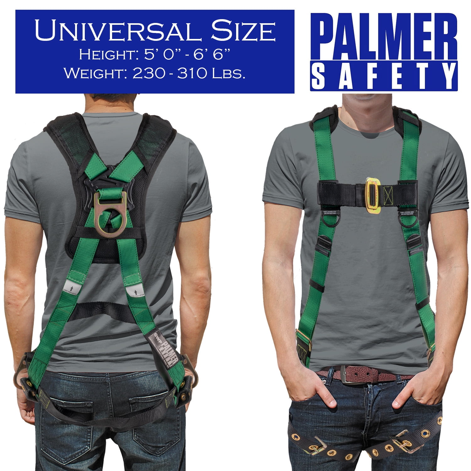 Palmer Safety Fall Protection Safety Harness Kit I 5pt Full Body, 6' Double  Lanyard, 18