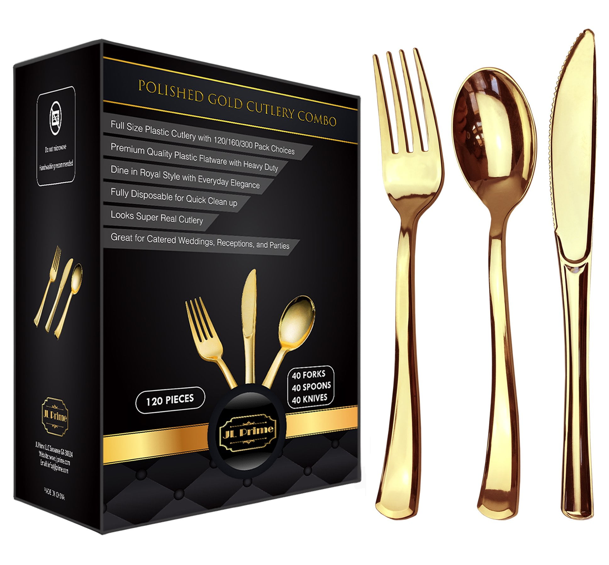 240 Pc Premium Gold Plastic CutleryExtra Heavy Duty with Bright Shiny Fini... 