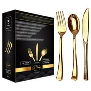 JL Prime 120 Piece Gold Plastic Silverware Set, Re-Usable Recyclable Plastic Cutlery, Gold Plastic Utensil, 40 Forks, 40 Spoons, 40 Knives, Great for Wedding, Anniversary, Rehearsal,  Shower Events