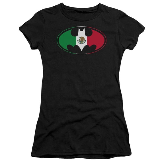 Batman Mexican Flag Shield S/S Junior Women's T-Shirt Sheer Black