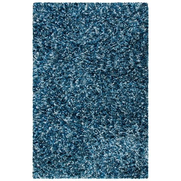 SAFAVIEH Rio Kynaston Solid Polyester Shag Area Rug, Navy/Ivory, 6' x 9'