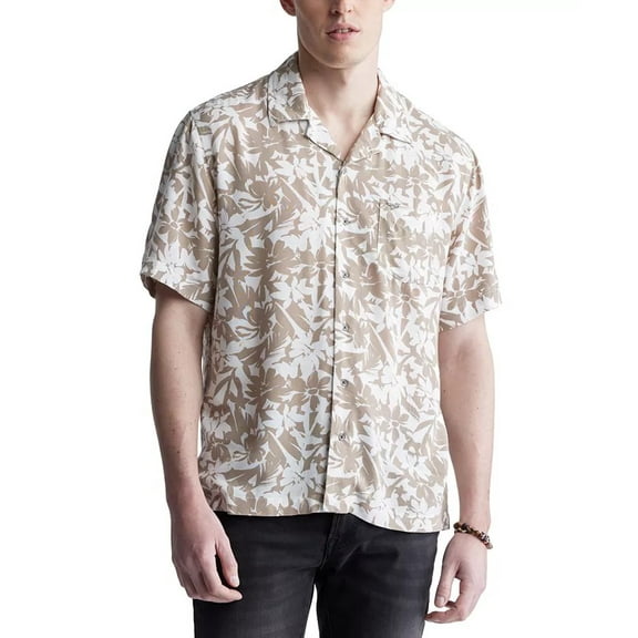 Buffalo David Bitton Men's Sandro Printed Short Sleeve Camp Shirt Tan-XL