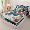thumbnail image 2 of Castle Fairy Traditional Koi Carp Zipper Full Size Comforter Sets with Fitted Sheet and 2 Pillowcases,Foamy Blue Wave Oriental Graphic Zipper Bedding Set,Orange Deep,Reversible,4pcs, 2 of 6