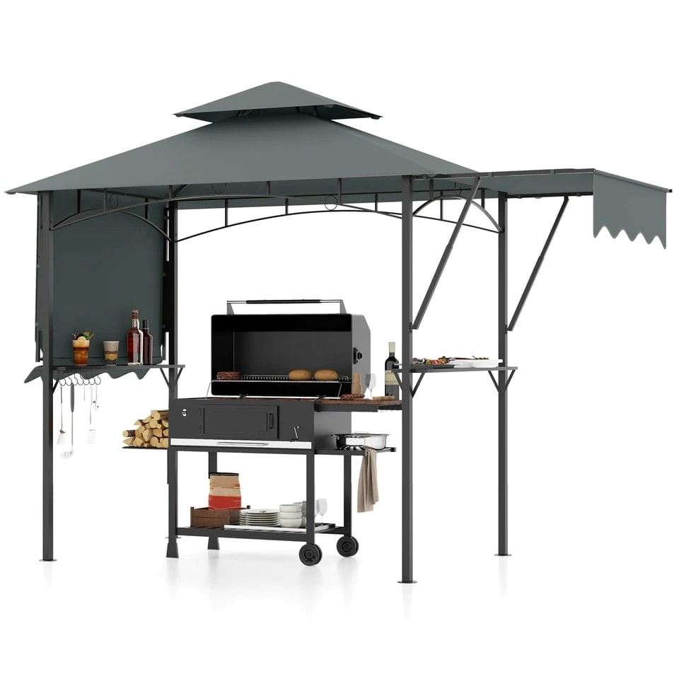 Harmijoy 13' x 5' Grill Gazebo with Dual Side Awnings 2 Shelves 7 Hooks Adjustable Shadow