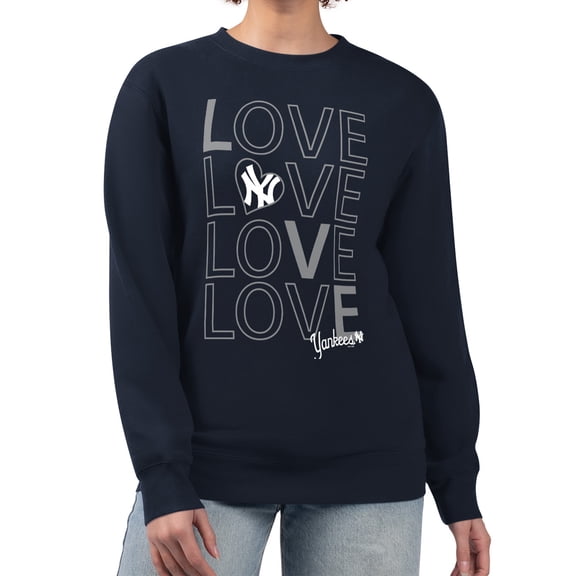 Women's G-III 4Her by Carl Banks Navy New York Yankees Love Team Logo Fleece Pullover Sweatshirt