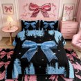 thumbnail image 2 of Meiyoeat Glitter Blue Bow Full Size Comforter Sets 3-Piece, Sparkle Print Bedding Comforter Set, Blue Black,Black Reversible, 2 of 6