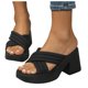 thumbnail image 3 of Bmisegm Women's High Heels Casual Slippers Women Wear Thick Soled Solid Color Slip on Shoes Womens Sandals Summer Black 7.5, 3 of 6