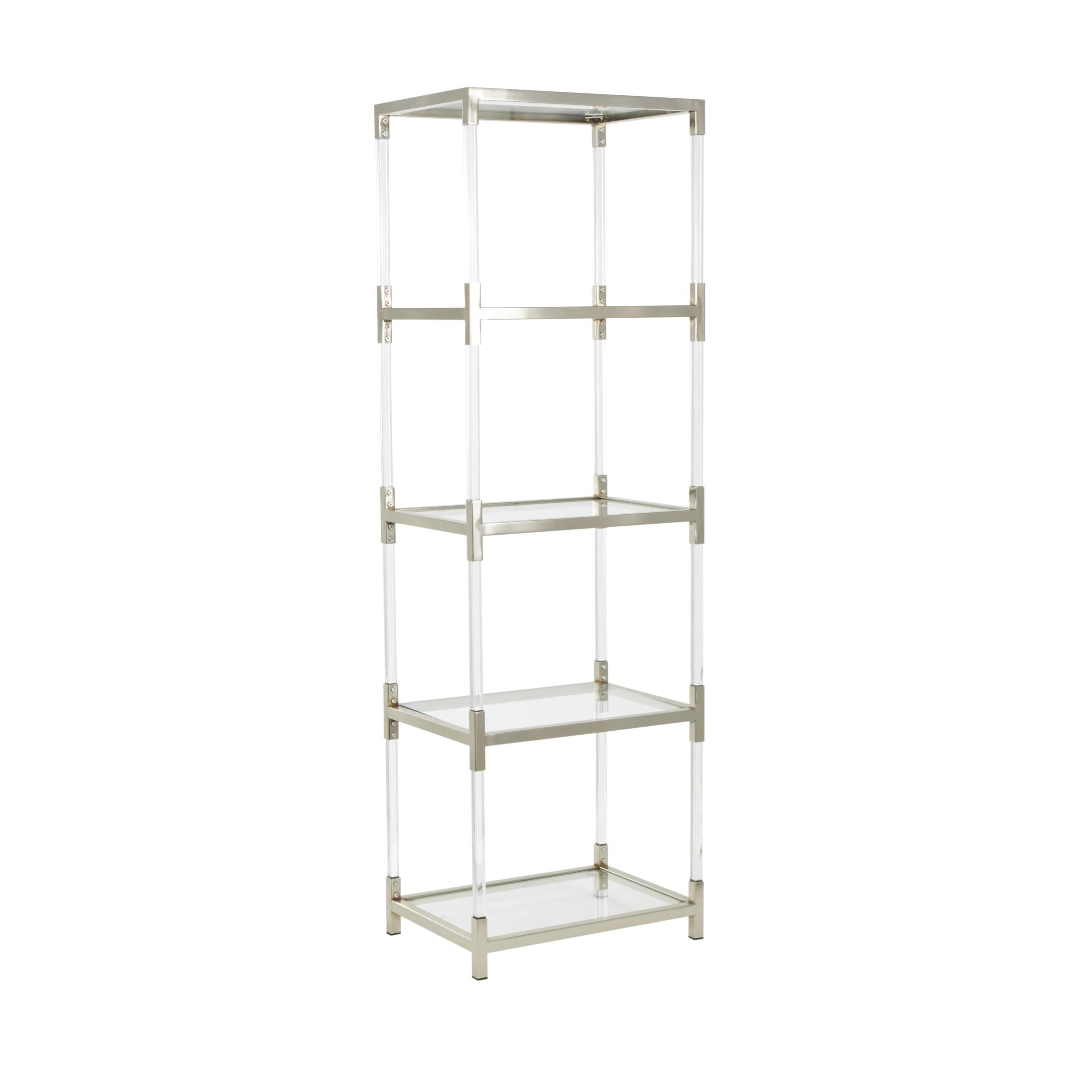 DecMode 22" x 70" Silver Metal Cube Shaped 4-Tier Shelving Unit with Clear Glass Top and Acrylic Legs, 1-Piece