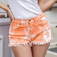 thumbnail image 5 of uublik Womens Shorts Denim Stretchy Casual Fashion Trendy Button Fly Denim Shorts Orange, 5 of 5