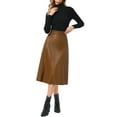 thumbnail image 2 of INSPIRE CHIC Women's Skirt Casual Vintage High Waist A Line Faux PU Leather Midi Skirts L Khaki Brown, 2 of 5