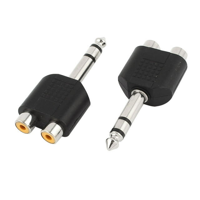 Dual RCA Female Jack to 6.5mm Male Adapter Stereo Audio Connector Black 2Pcs