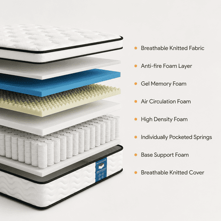 Gravellaire 12" Queen Mattress in a Box, Gel Memory Foam and Pocket Spring Hybrid Mattress, Medium Comfort, Pressure Relief, Adult