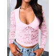 thumbnail image 5 of Women Y2K Lace Crop Top U Neck Bow Club Concert Clothes Going Out Tops Pink L, 5 of 7