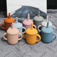 thumbnail image 2 of Taza de entrenamiento de silicona para bebés con 2 asas, taza con pajita Taza de agua de silicona para bebés Taza de aprendizaje Resistente a caídas Taza para niños de alta temperatura resistente, 2 of 5
