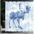 thumbnail image 4 of Ambesonne Moose Shower Curtain, Blue Winter Antlers Tree, 69"Wx70"L, Blue White, 4 of 5