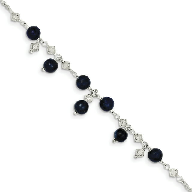 925 Sterling Silver 9 Inch Shadow Crystals Lapis Lazuli Anklet