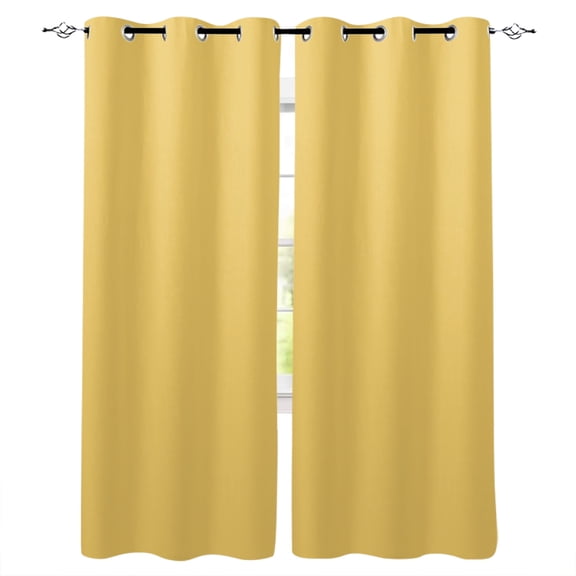 Blackout Curtains for Bedroom, Pure Yellow Room Darkening Window Drapes for Living Room, Simple Solid Color Thermal Insulated Grommet Curtains, 27.5x39 inch, 2 Panels