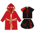 thumbnail image 3 of TiaoBug Kids Boys Boxing Robe Short Sleeve T-shirt and Shorts Set Boxer Fancy Dress Hooded Cloak Red 14, 3 of 5