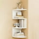 thumbnail image 1 of Estante de esquina de madera sin perforaciones, organizador de pared en blanco y negro, con múltiples compartimentos, gran capacidad, resistente, para dormitorio, sala de estar, cocina y armario., 1 of 6