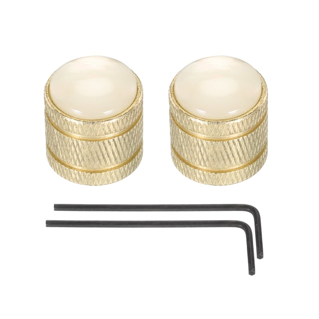 Uxcell Dome Knobs Guitar Knob 6mm White Shell Top Gold Metal Volume Tone Control with Inner Hexagon Spanner 2 Pack