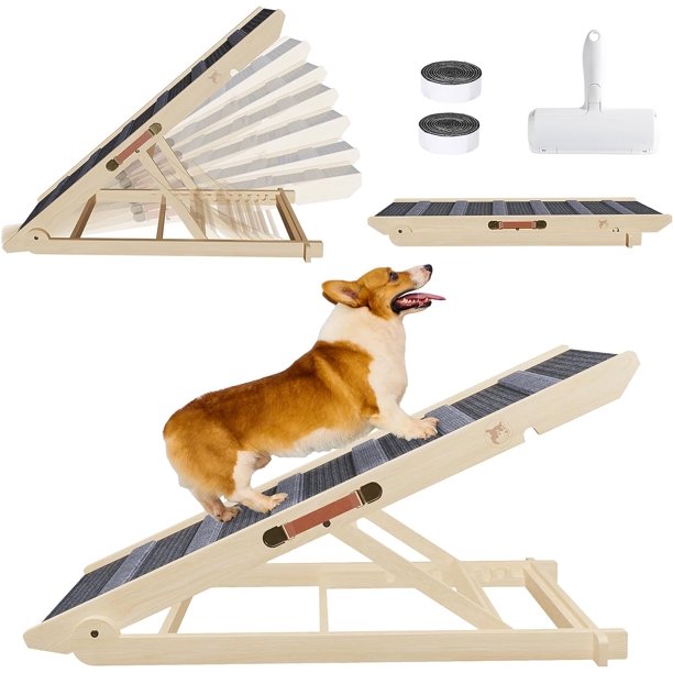 Lulive Wooden Dog Ramp, Folding Portable Pet Ramp for Bed, Couch, Car