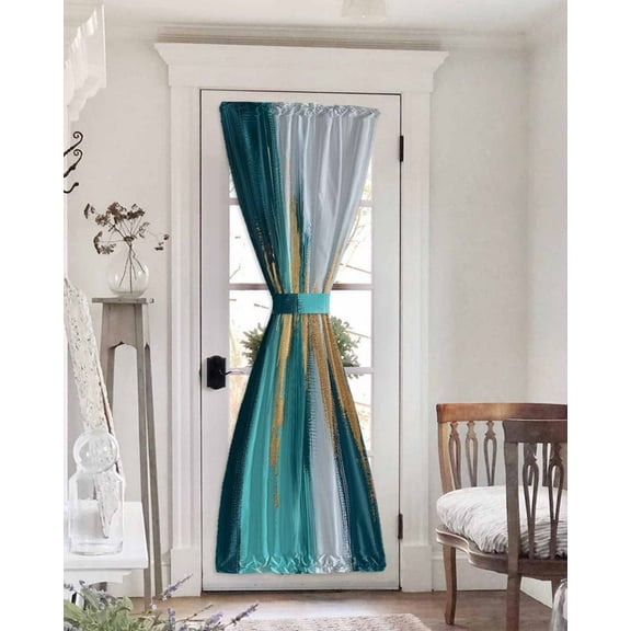 Teal Blue Blackout Curtains French Door Curtains for Door Window, Yellow Abstract Art Modern Privacy Drapery for Patio/Sidelight Doors, 1 Panel with Tieback, 54 x 72 Inches