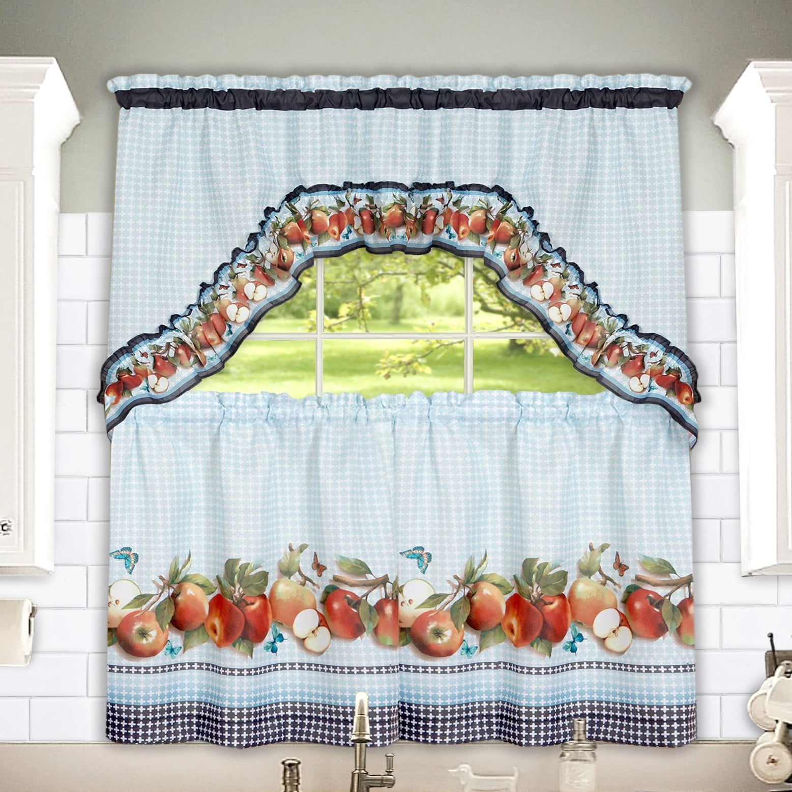 Fiji Apples Kitchen Curtain Tier & Swag Set 36 in. Long