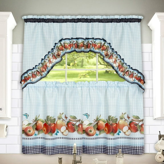 Fiji Apples Kitchen Curtain Tier & Swag Set - 24 in. Long