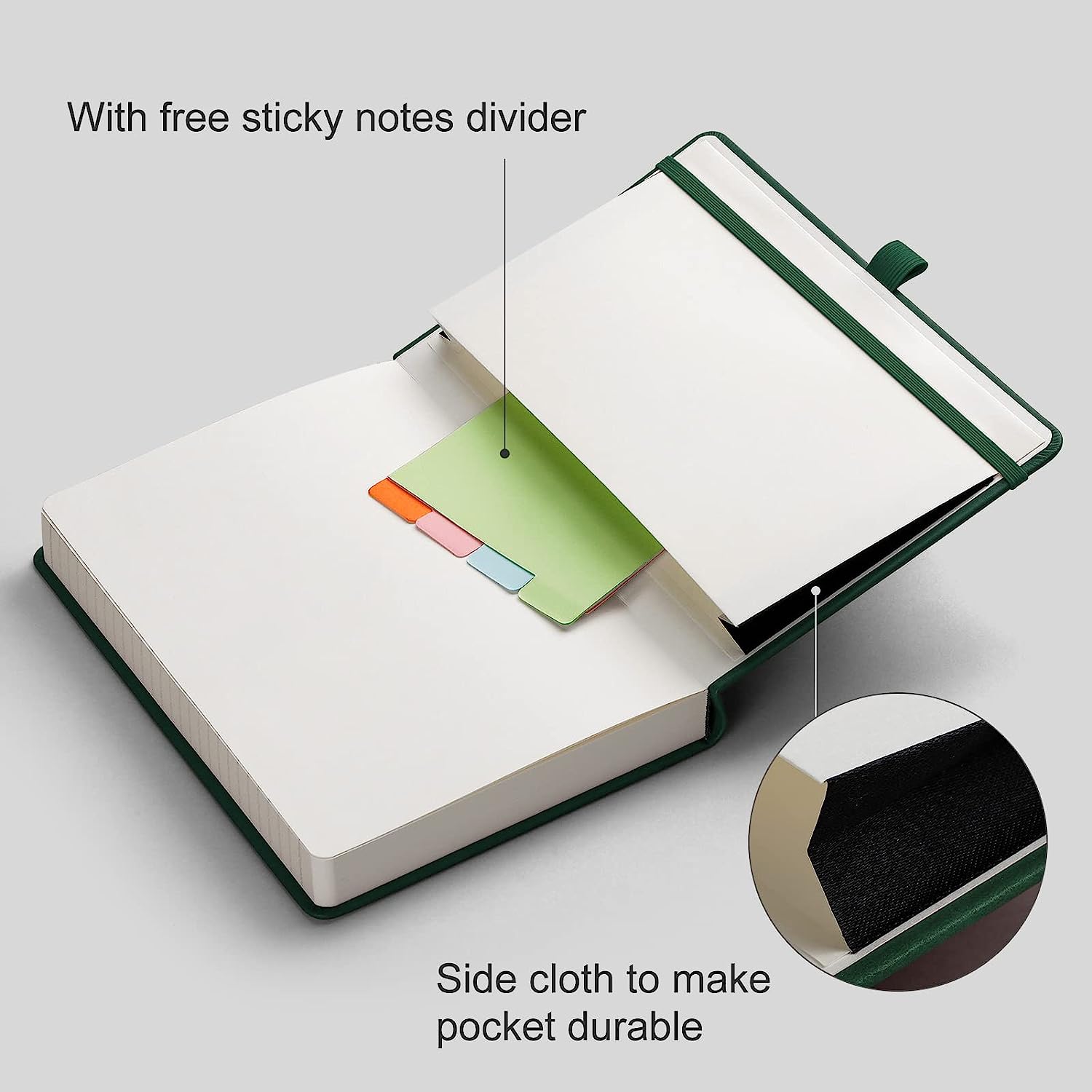 Lined Journal Notebook - 320 Numbered Pages Thick Journal for Women A5 Notepad College Ruled, 100gsm Paper, Leather Hardcover, for Men Writing Work Office School, 5.75'' X 8.38''-Green