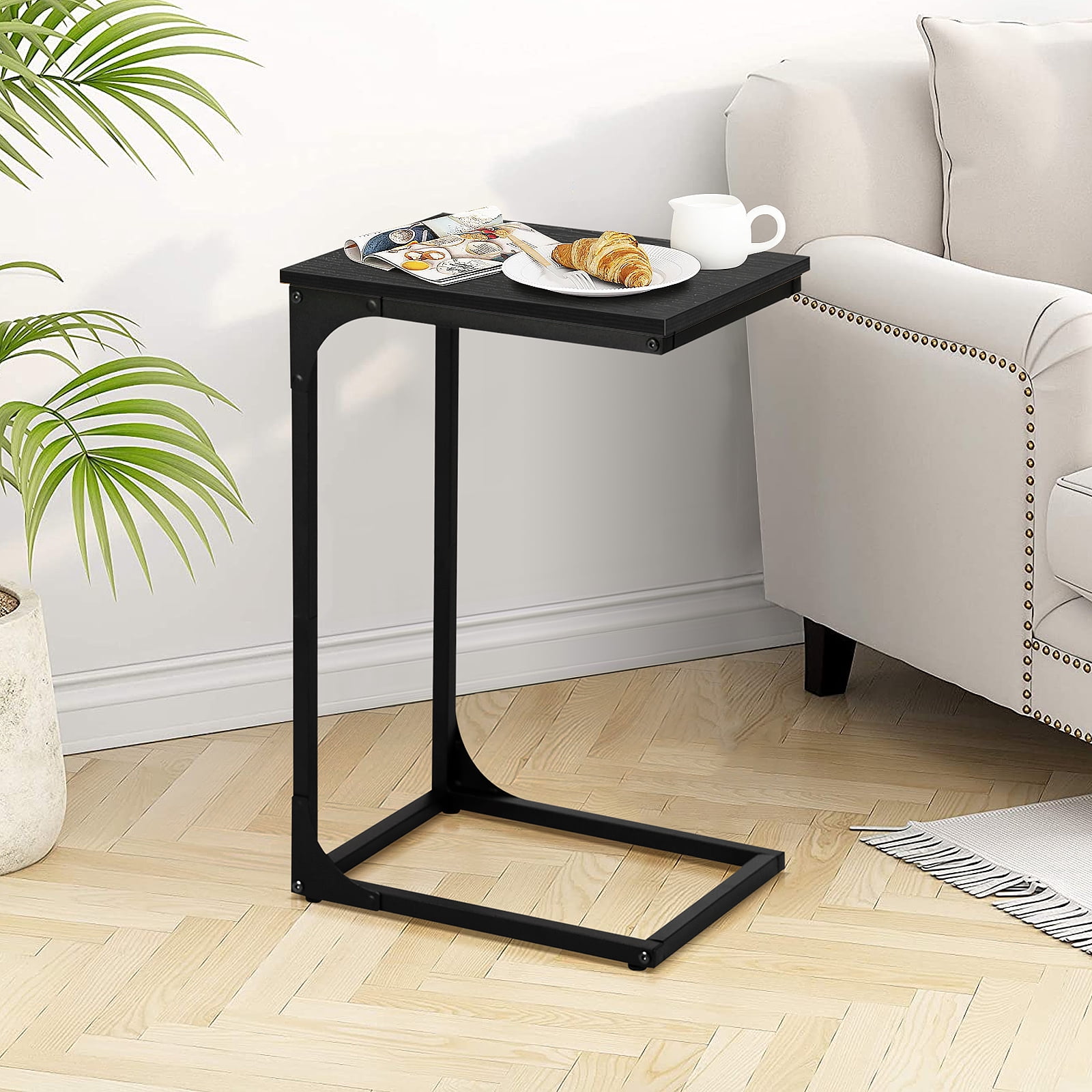 CHITOOMA C Shaped End Table, Adjustable Side Table, Marble Finish