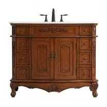 42 in. Single Bathroom Vanity with Ivory White Engineered Marble, Teak