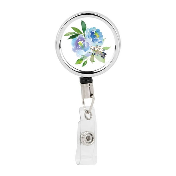 Koyal Wholesale Retractable Badge Reel Holder With Clip, Blue Hydrangeas Flowers, Floral Design