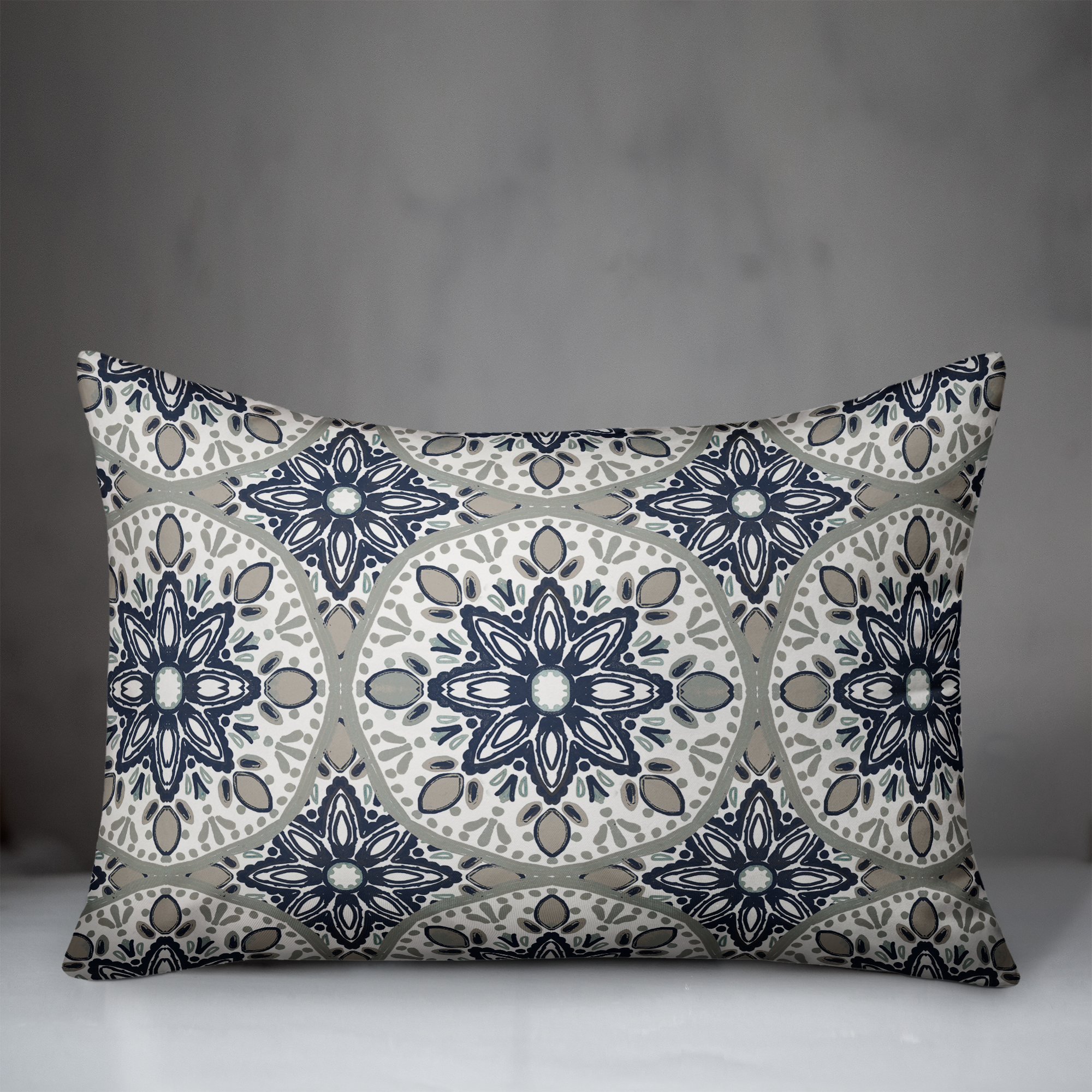 Creative Products Faded Blue Gray Medallions 14x20 Indoor / Outdoor Pillow