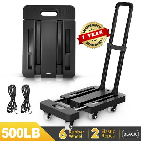M BUDER Folding Hand Truck  500 LBS Heavy Duty Luggage Cart  Utility Platform Cart with 6 Wheels for Luggage  Travel  House  Office  Shopping  Moving Use - Black Folded Size is 11.8 x 17.7”
