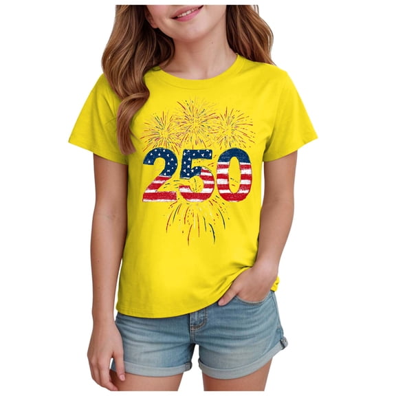 Staki Patriotic Bow Shirt 4th of July T-Shirt Boys Girls America Too Graphic Shirt Independence Day Patriotic Short Sleeve Tops 2-14Y(Yellow,9-10 Years)